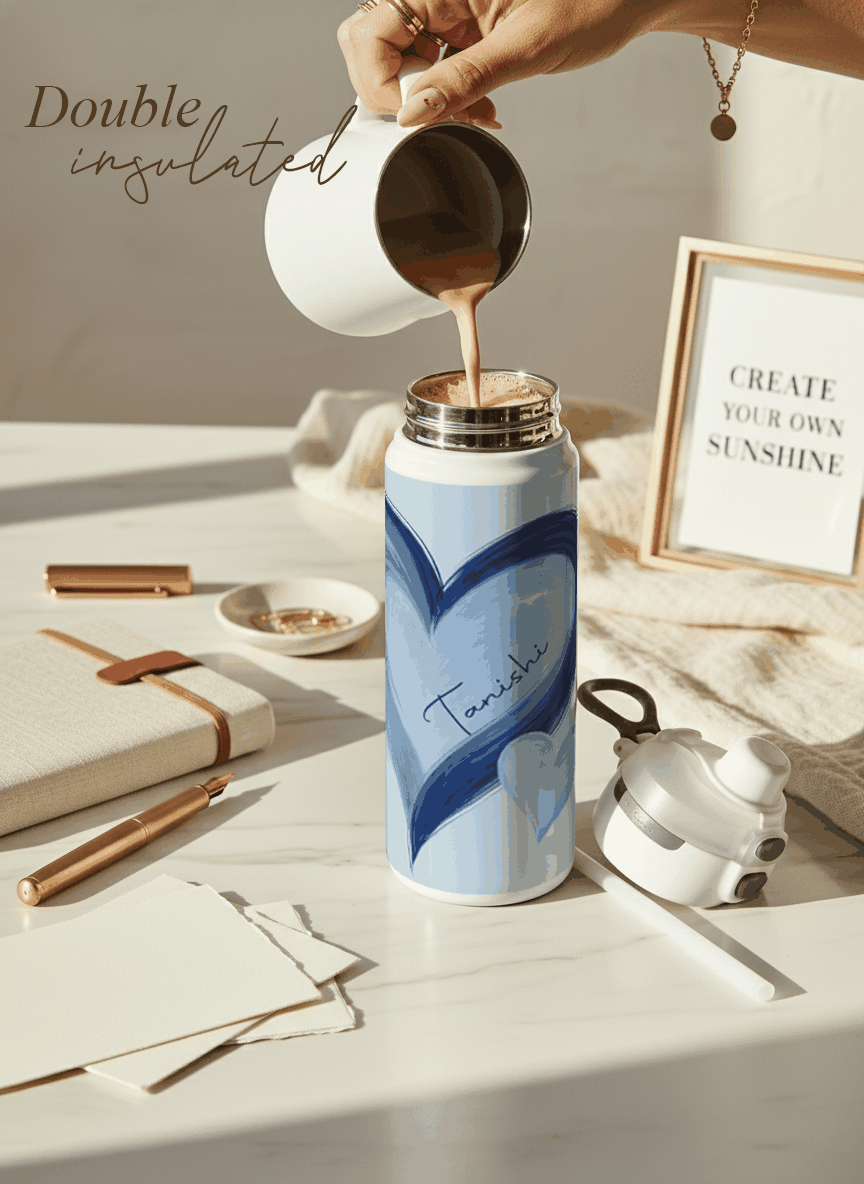 Personalised Lumi Insulated Premium Water Bottle 650ml – Indigo Hearts Print | 12+ Hours Hot & Cold | 2-Way Lid 1219 Avenue
