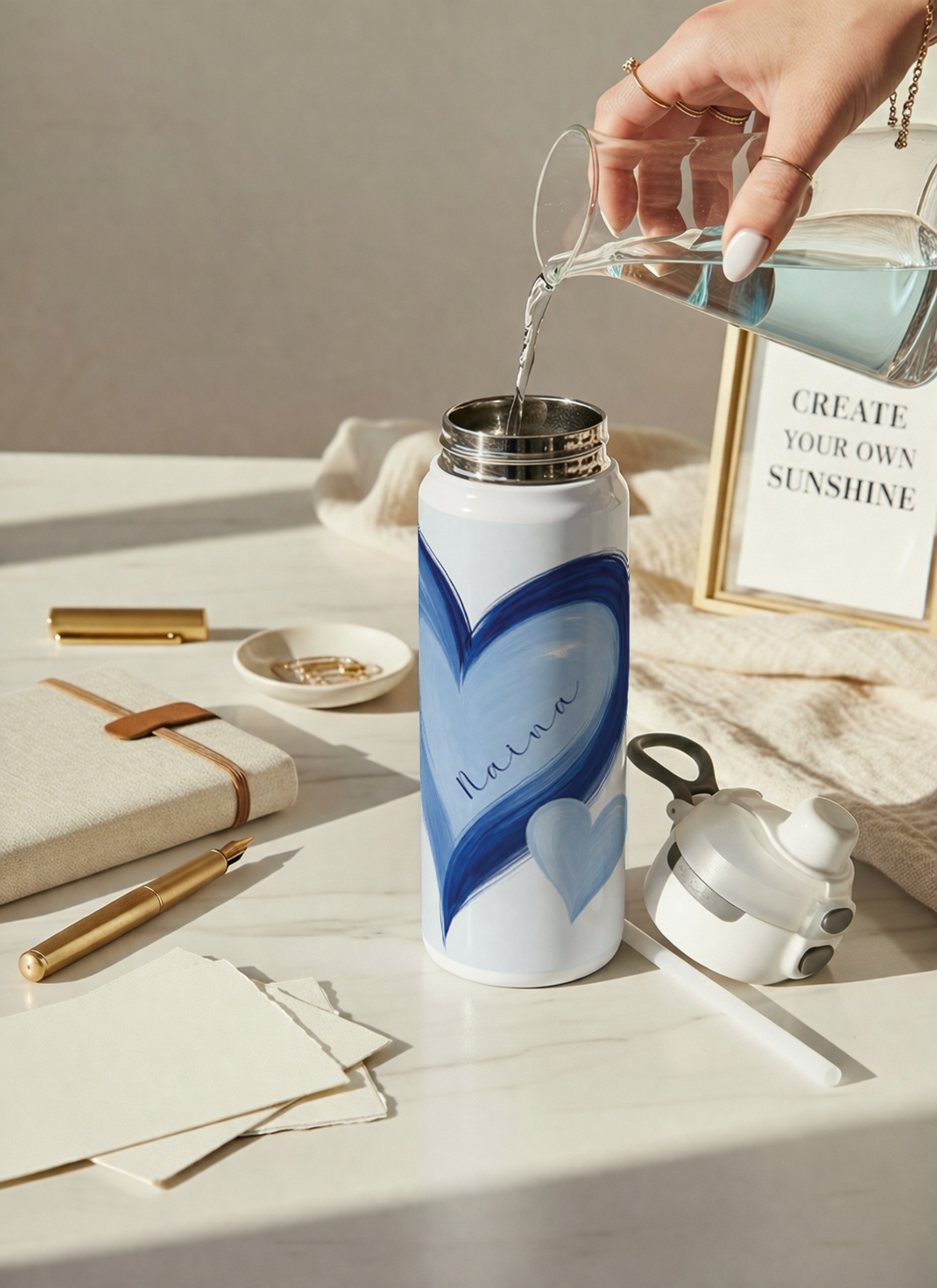 Personalised Lumi Insulated Premium Water Bottle 650ml – Indigo Hearts Print | 12+ Hours Hot & Cold | 2-Way Lid 1219 Avenue