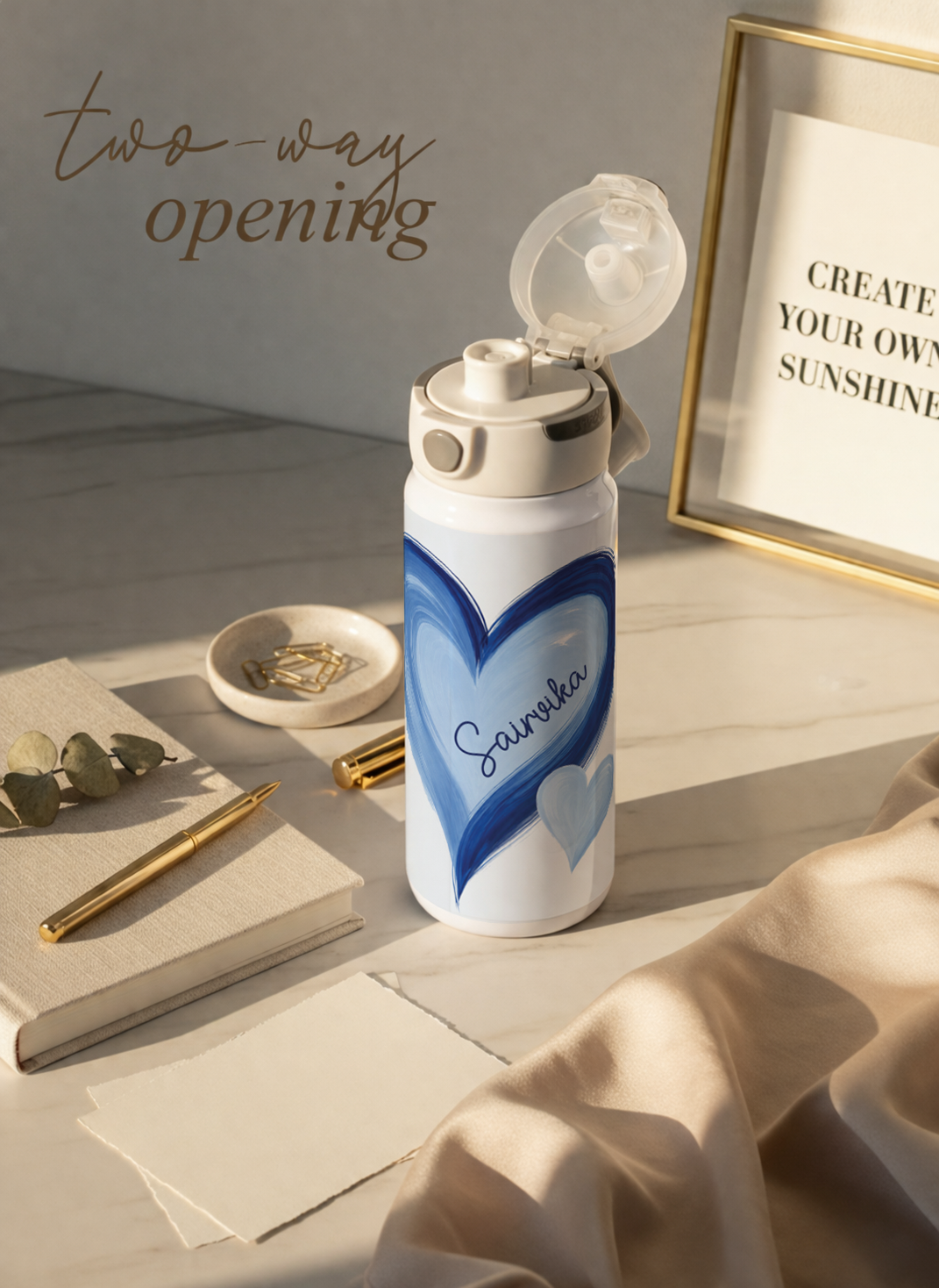 Personalised Lumi Insulated Premium Water Bottle 650ml – Indigo Hearts Print | 12+ Hours Hot & Cold | 2-Way Lid 1219 Avenue