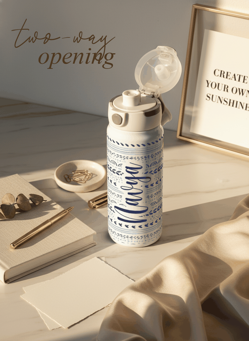 Personalised Lumi Insulated Premium Water Bottle 650ml – Indigo Rhythm Print | 12+ Hours Hot & Cold | 2-Way Lid 1219 Avenue