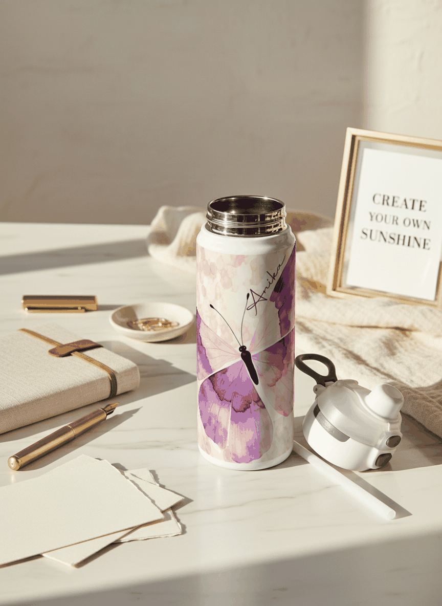 Personalised Lumi Insulated Premium Water Bottle 650ml – Lavender Flutter Print | 12+ Hours Hot & Cold | 2-Way Lid 1219 Avenue