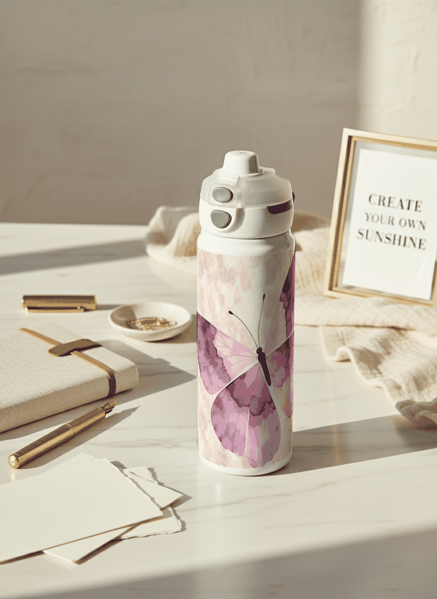 Personalised Lumi Insulated Premium Water Bottle 650ml – Lavender Flutter Print | 12+ Hours Hot & Cold | 2-Way Lid 1219 Avenue
