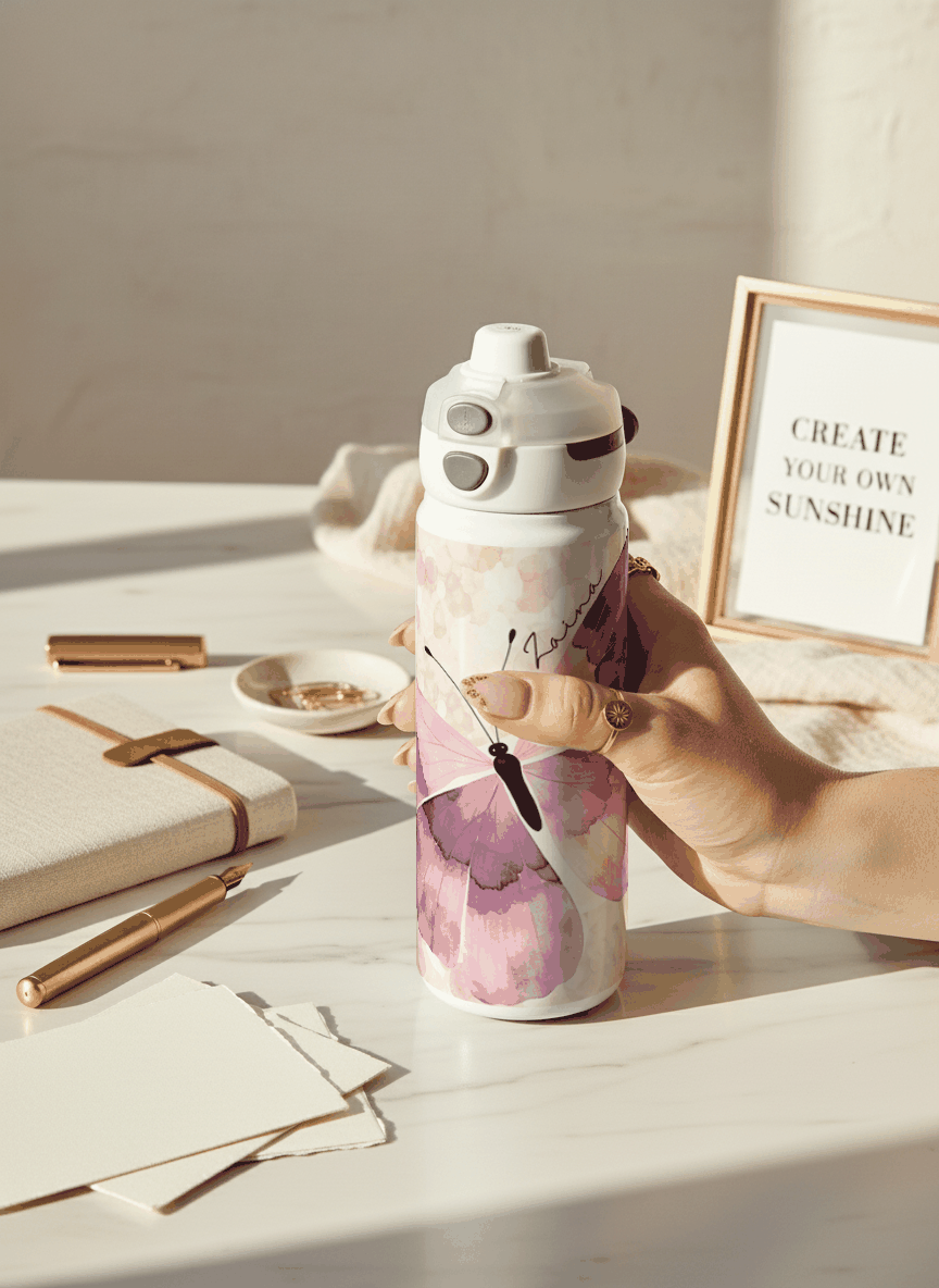 Personalised Lumi Insulated Premium Water Bottle 650ml – Lavender Flutter Print | 12+ Hours Hot & Cold | 2-Way Lid 1219 Avenue