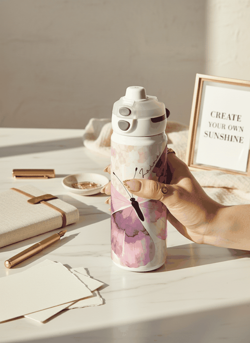 Personalised Lumi Insulated Premium Water Bottle 650ml – Lavender Flutter Print | 12+ Hours Hot & Cold | 2-Way Lid 1219 Avenue