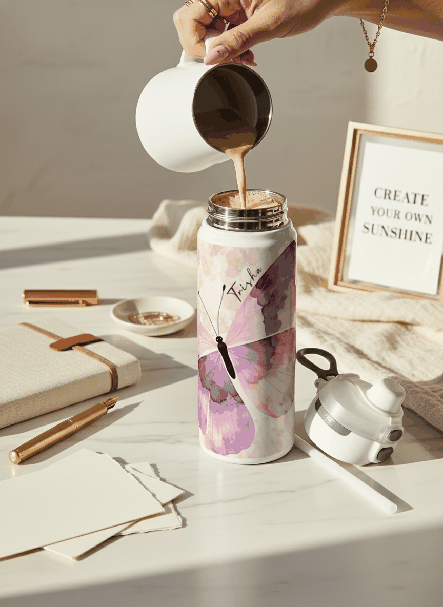 Personalised Lumi Insulated Premium Water Bottle 650ml – Lavender Flutter Print | 12+ Hours Hot & Cold | 2-Way Lid 1219 Avenue