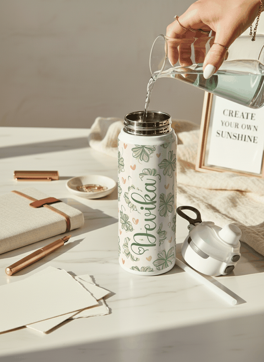 Personalised Lumi Insulated Premium Water Bottle 650ml – Lucky Clover Bloom Print | 12+ Hours Hot & Cold | 2-Way Lid 1219 Avenue