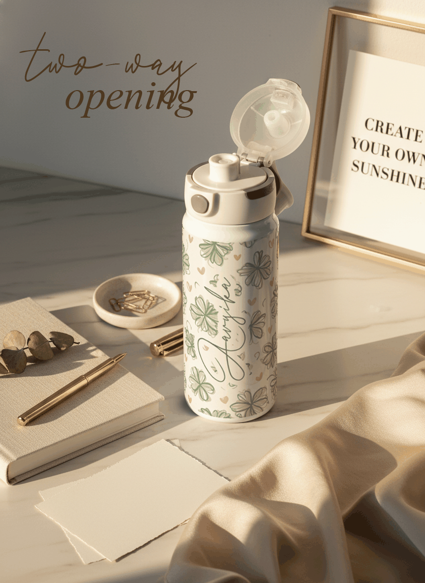 Personalised Lumi Insulated Premium Water Bottle 650ml – Lucky Clover Bloom Print | 12+ Hours Hot & Cold | 2-Way Lid 1219 Avenue
