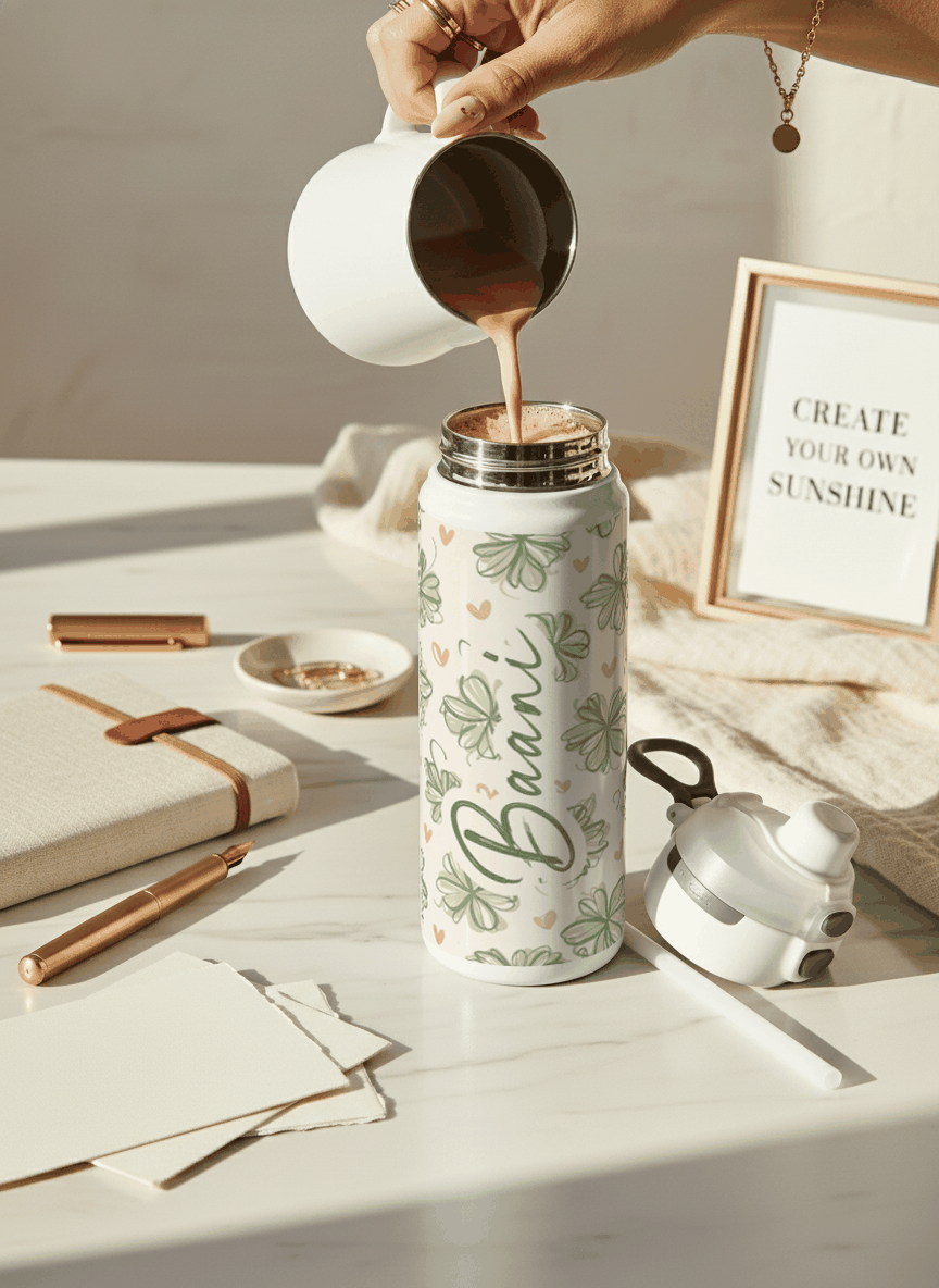 Personalised Lumi Insulated Premium Water Bottle 650ml – Lucky Clover Bloom Print | 12+ Hours Hot & Cold | 2-Way Lid 1219 Avenue