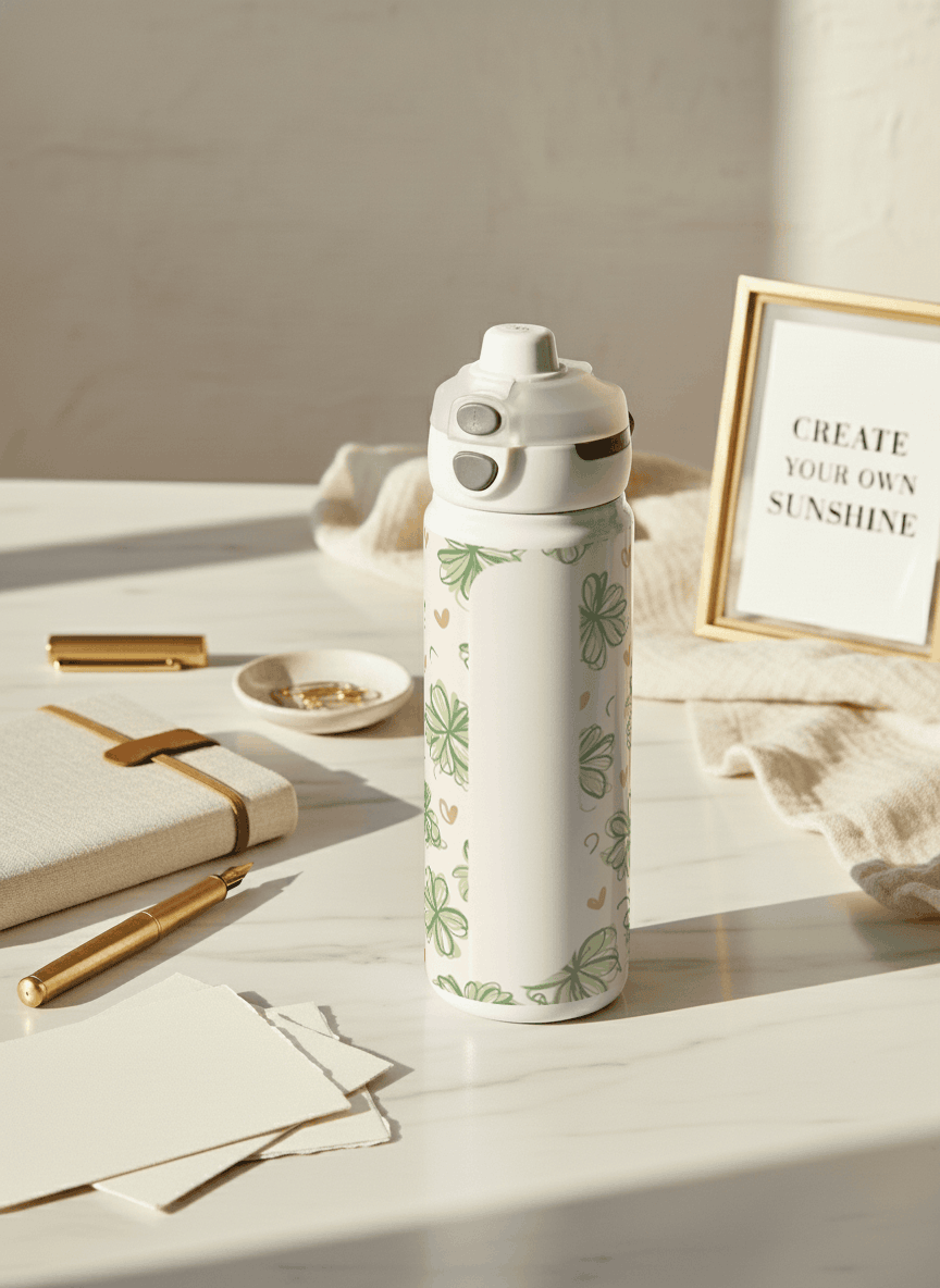 Personalised Lumi Insulated Premium Water Bottle 650ml – Lucky Clover Bloom Print | 12+ Hours Hot & Cold | 2-Way Lid 1219 Avenue