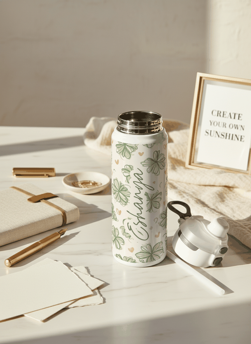 Personalised Lumi Insulated Premium Water Bottle 650ml – Lucky Clover Bloom Print | 12+ Hours Hot & Cold | 2-Way Lid 1219 Avenue