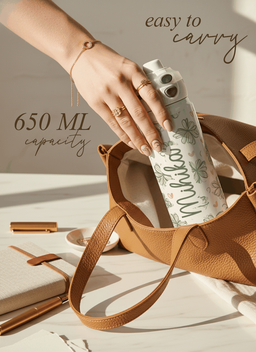 Personalised Lumi Insulated Premium Water Bottle 650ml – Lucky Clover Bloom Print | 12+ Hours Hot & Cold | 2-Way Lid 1219 Avenue