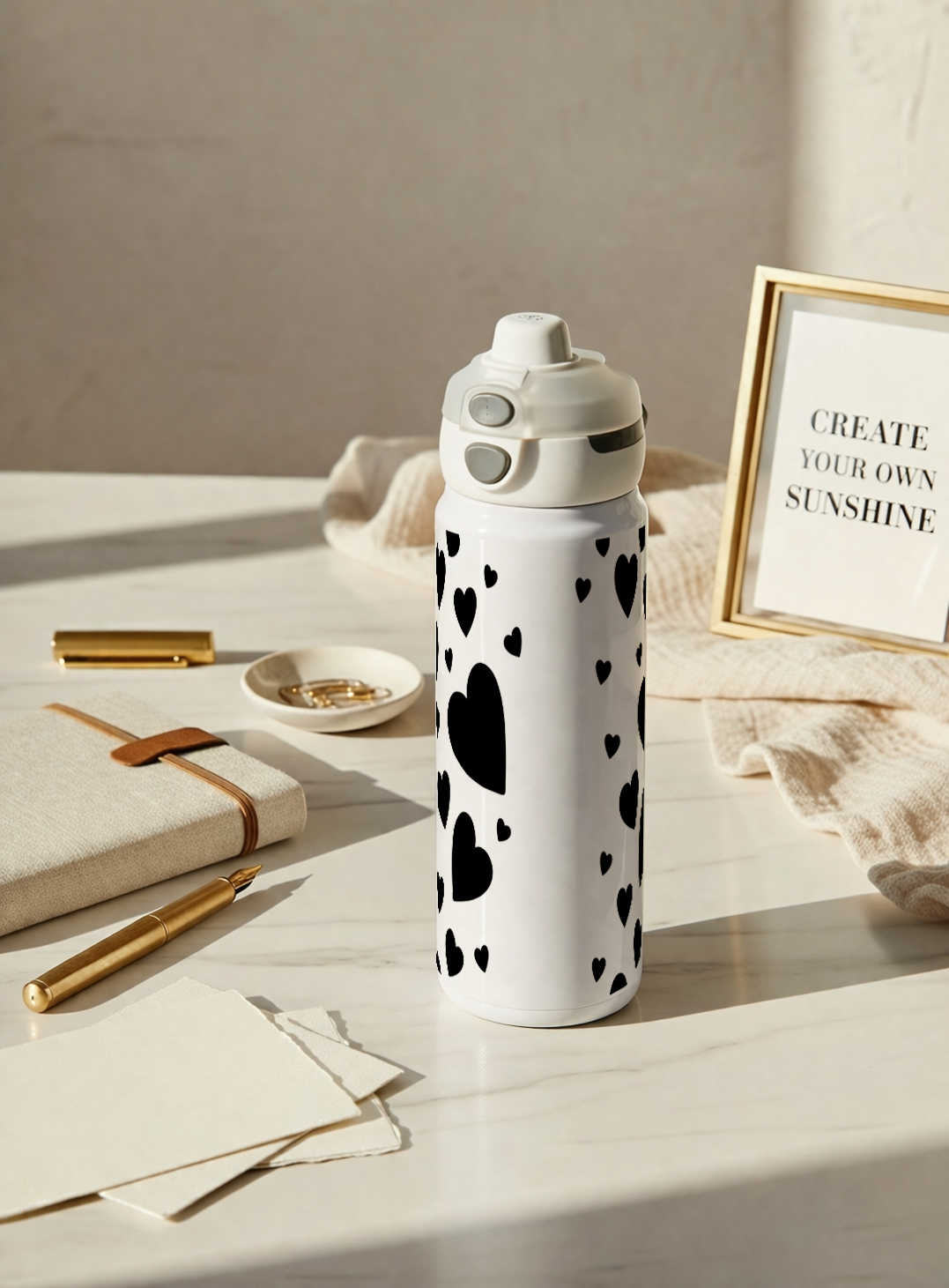 Personalised Lumi Insulated Premium Water Bottle 650ml – Noir Hearts Print | 12+ Hours Hot & Cold | 2-Way Lid 1219 Avenue