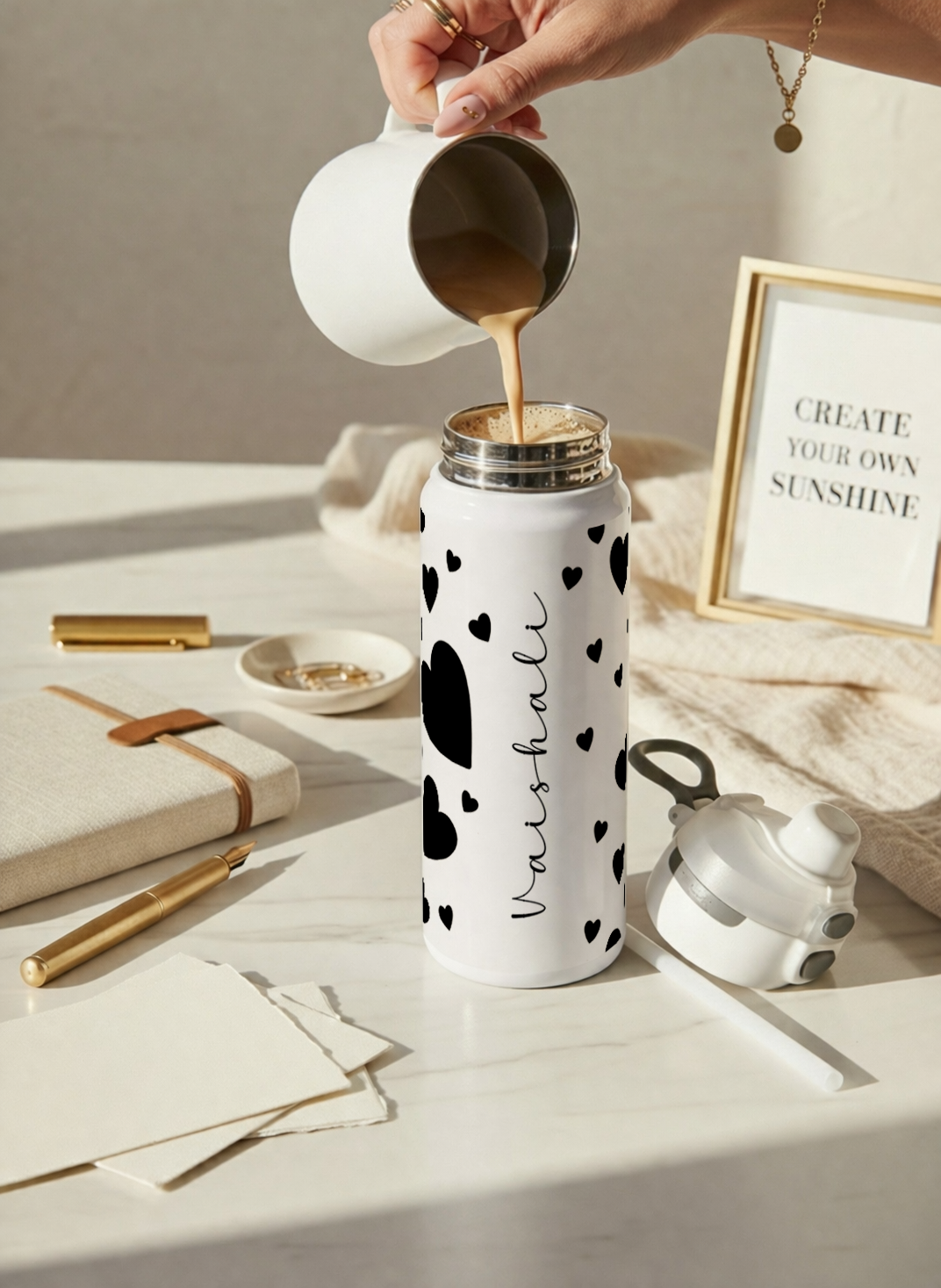 Personalised Lumi Insulated Premium Water Bottle 650ml – Noir Hearts Print | 12+ Hours Hot & Cold | 2-Way Lid 1219 Avenue