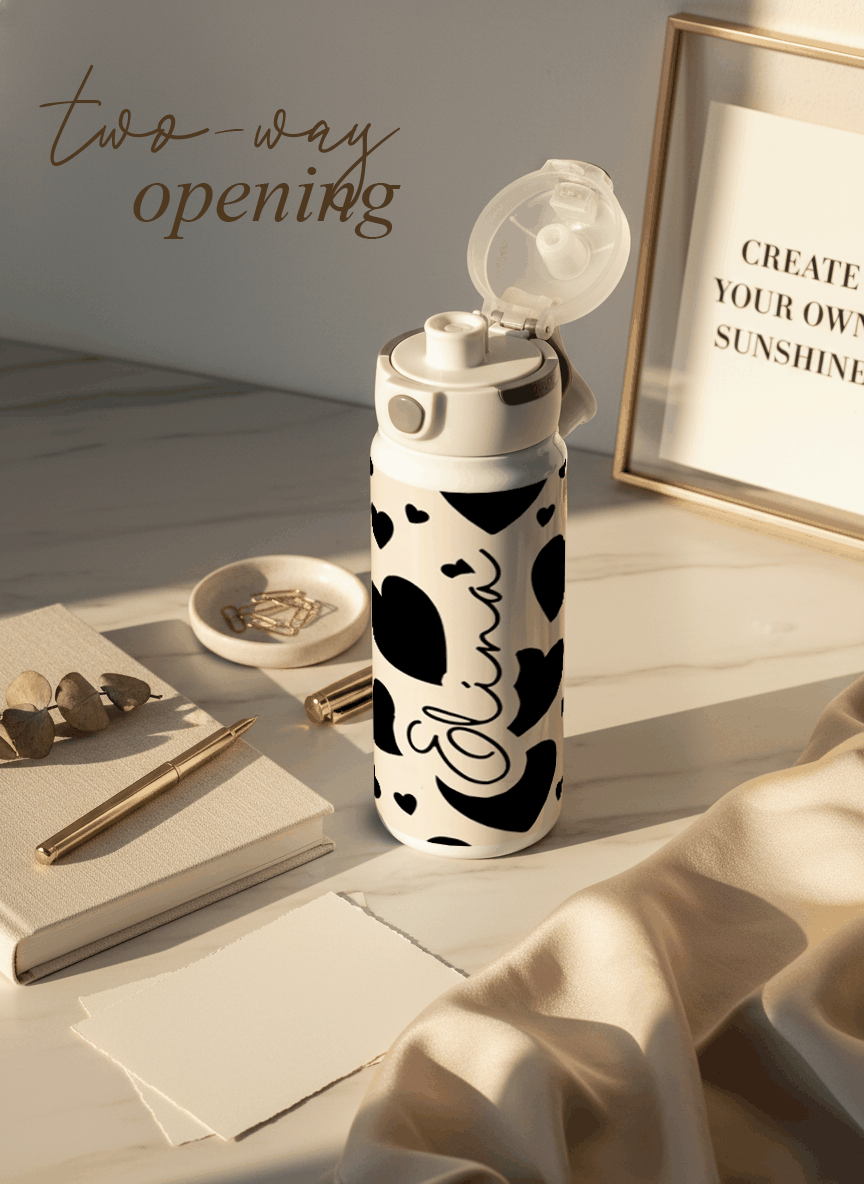 Personalised Lumi Insulated Premium Water Bottle 650ml – Noir Hearts Print | 12+ Hours Hot & Cold | 2-Way Lid 1219 Avenue