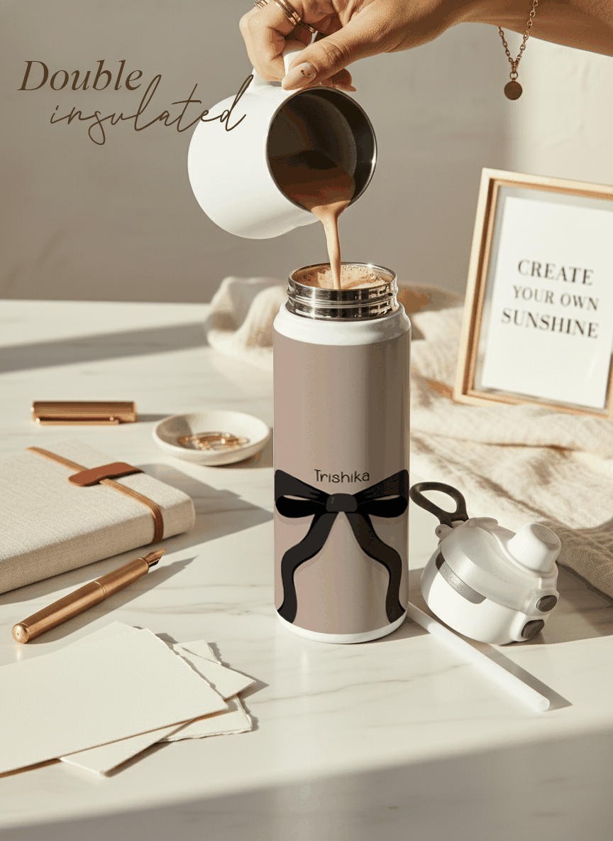 Personalised Lumi Insulated Premium Water Bottle 650ml – Noir Ribbon Print | 12+ Hours Hot & Cold | 2-Way Lid 1219 Avenue