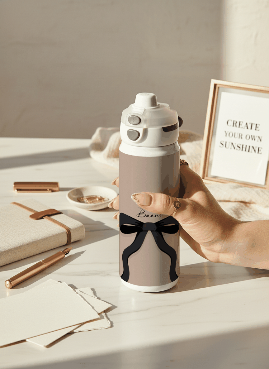 Personalised Lumi Insulated Premium Water Bottle 650ml – Noir Ribbon Print | 12+ Hours Hot & Cold | 2-Way Lid 1219 Avenue