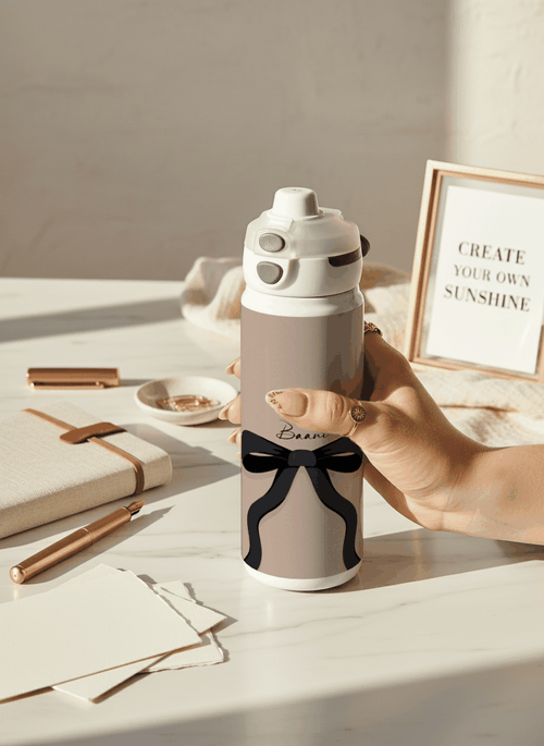 Personalised Lumi Insulated Premium Water Bottle 650ml – Noir Ribbon Print | 12+ Hours Hot & Cold | 2-Way Lid 1219 Avenue