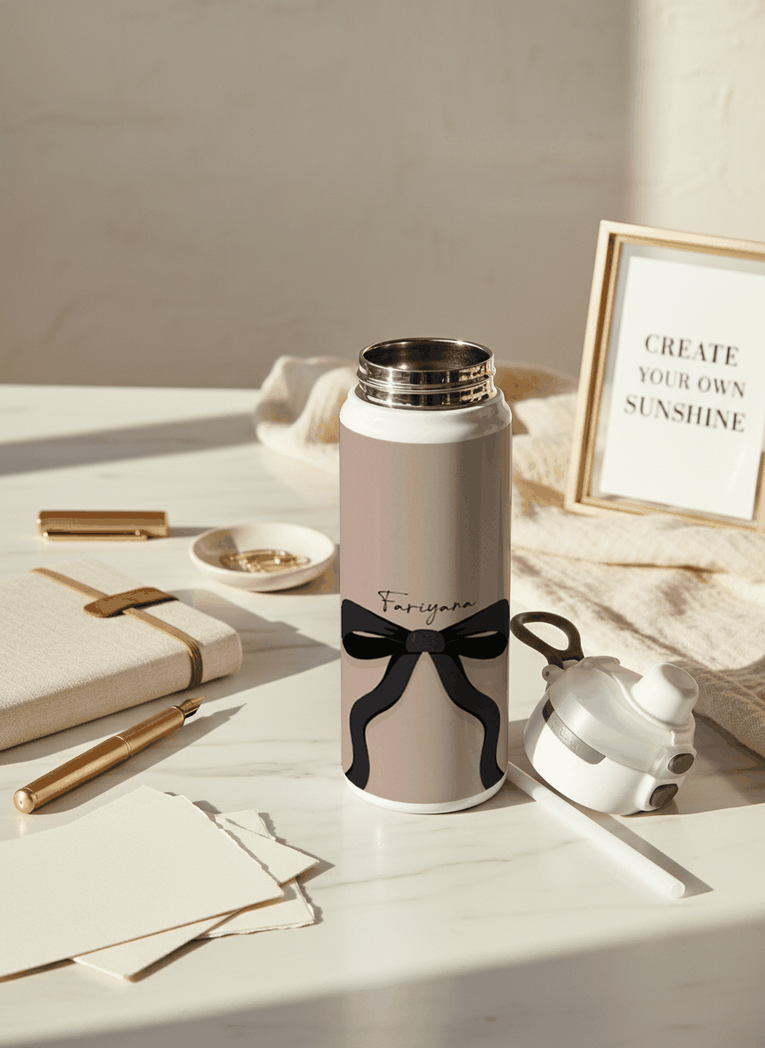 Personalised Lumi Insulated Premium Water Bottle 650ml – Noir Ribbon Print | 12+ Hours Hot & Cold | 2-Way Lid 1219 Avenue