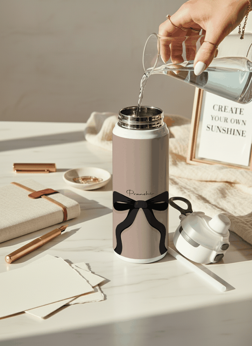 Personalised Lumi Insulated Premium Water Bottle 650ml – Noir Ribbon Print | 12+ Hours Hot & Cold | 2-Way Lid 1219 Avenue