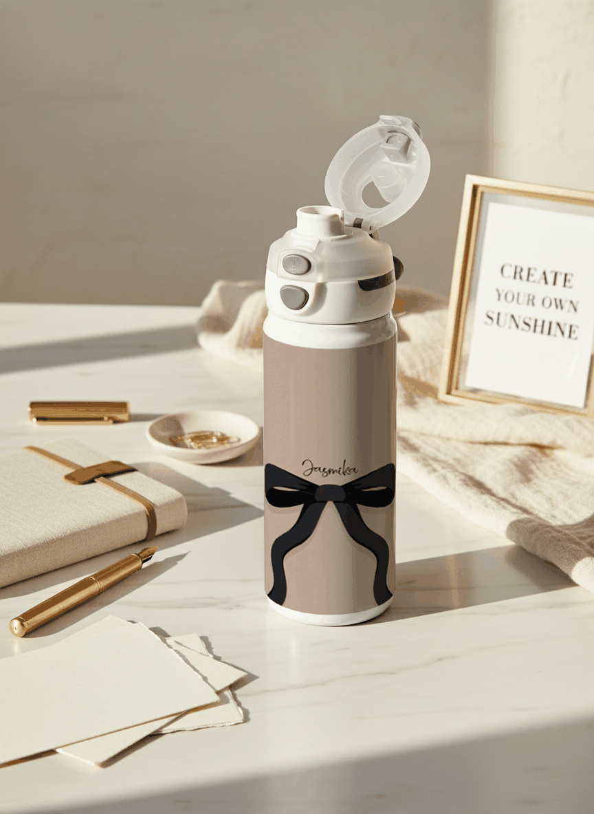 Personalised Lumi Insulated Premium Water Bottle 650ml – Noir Ribbon Print | 12+ Hours Hot & Cold | 2-Way Lid 1219 Avenue