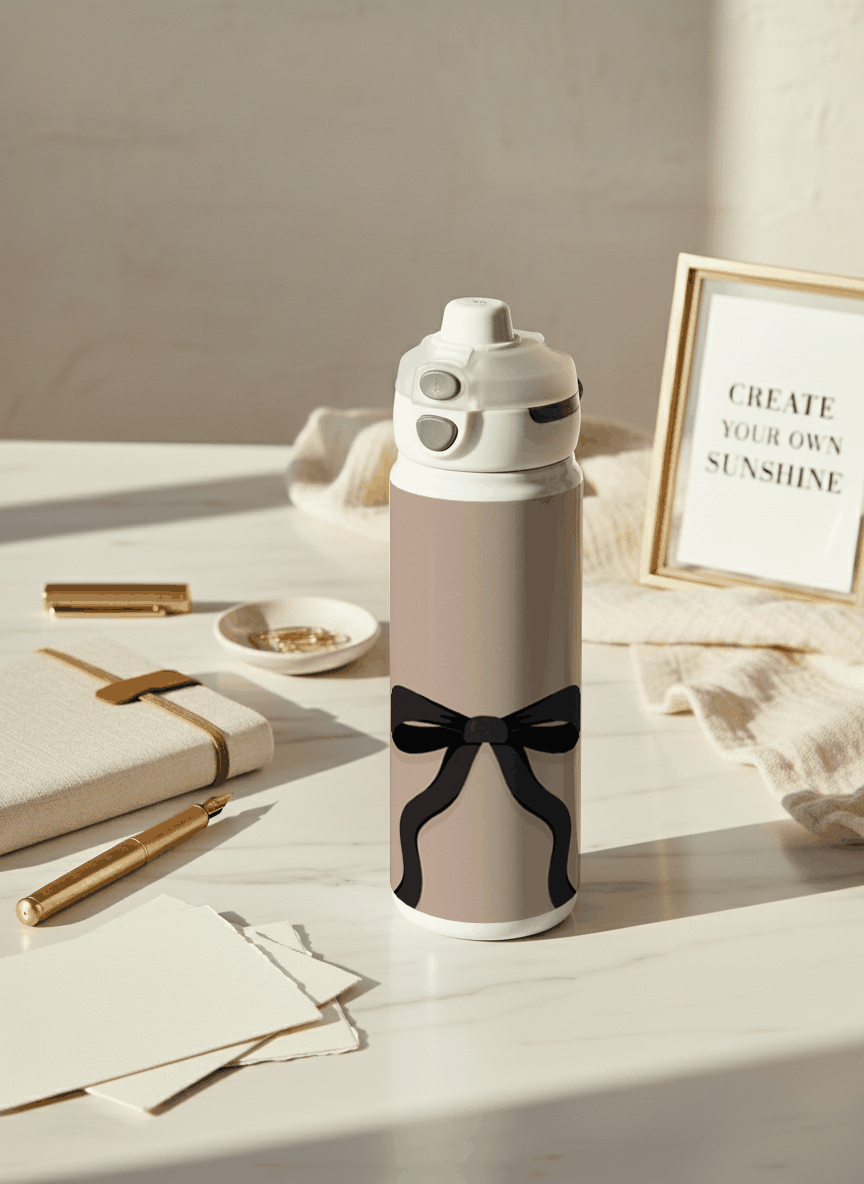 Personalised Lumi Insulated Premium Water Bottle 650ml – Noir Ribbon Print | 12+ Hours Hot & Cold | 2-Way Lid 1219 Avenue