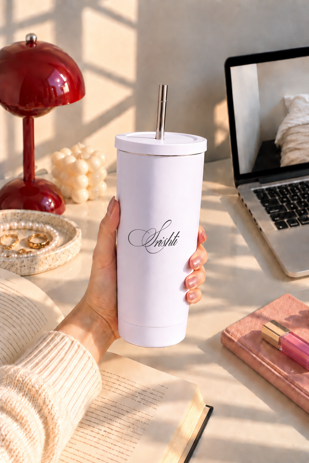 Personalised Muse 600ml Insulated Tumbler | Double Wall Hot & Cold Insulated Tumbler with Steel Straw