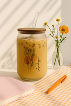 Personalized Boho Ember Frosted Glass Can Sipper 500ml – Coffee Tumbler with Straw & Lid 1219 Avenue India