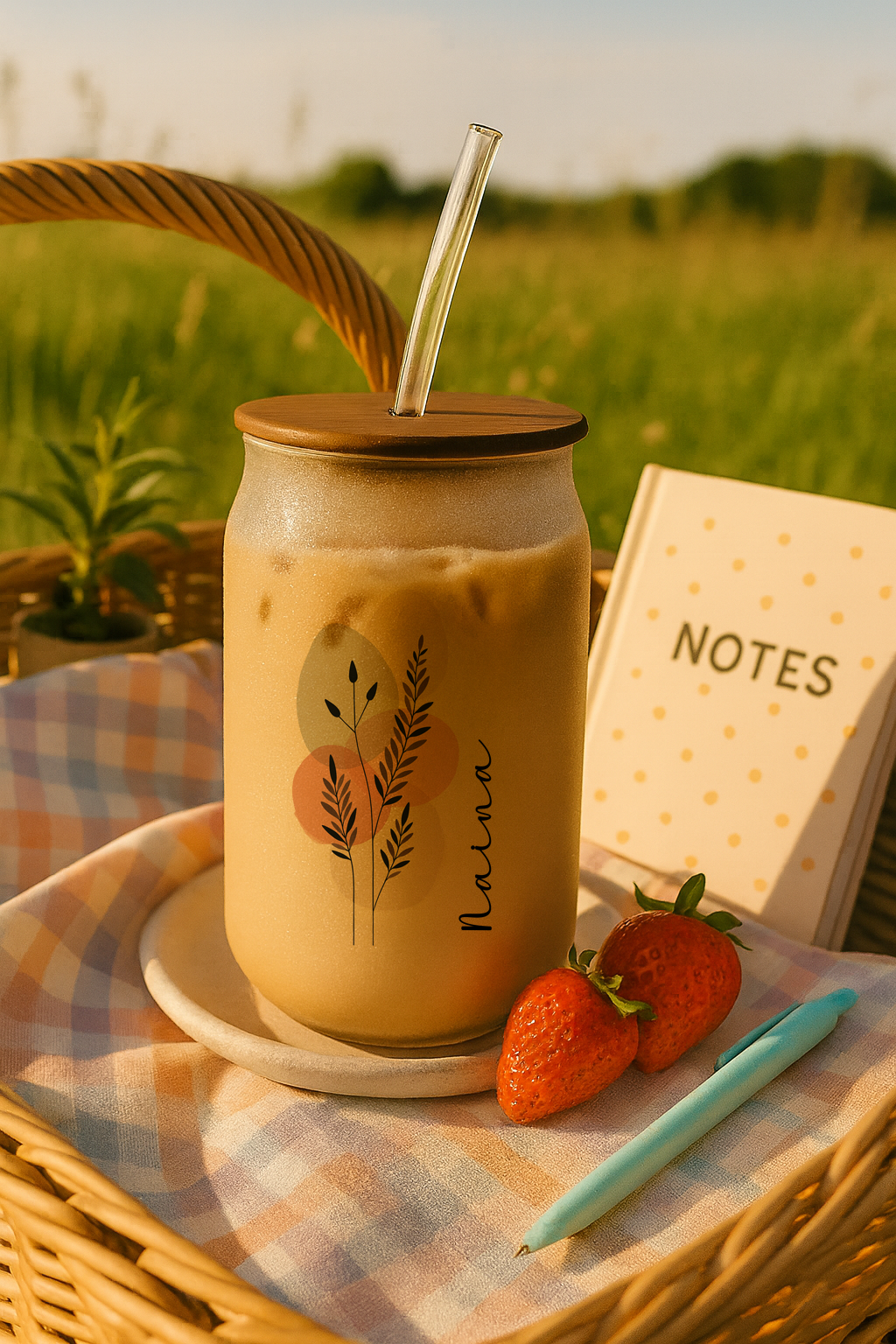 Personalized Boho Ember Frosted Glass Can Sipper 500ml – Coffee Tumbler with Straw & Lid 1219 Avenue India