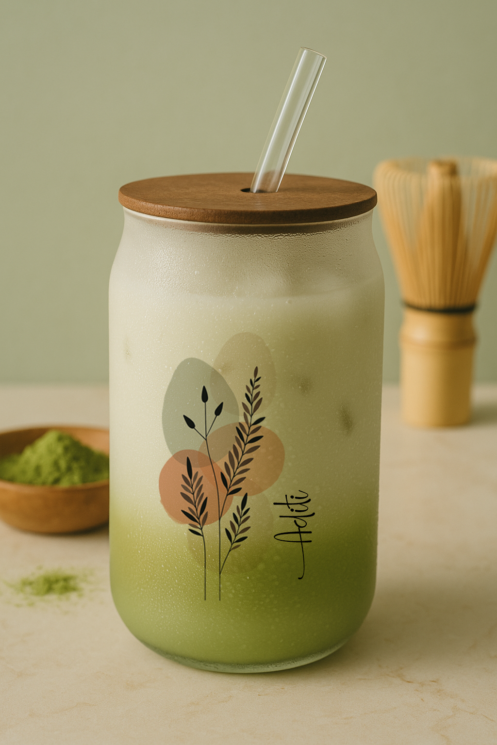 Personalized Boho Ember Frosted Glass Can Sipper 500ml – Coffee Tumbler with Straw & Lid 1219 Avenue India