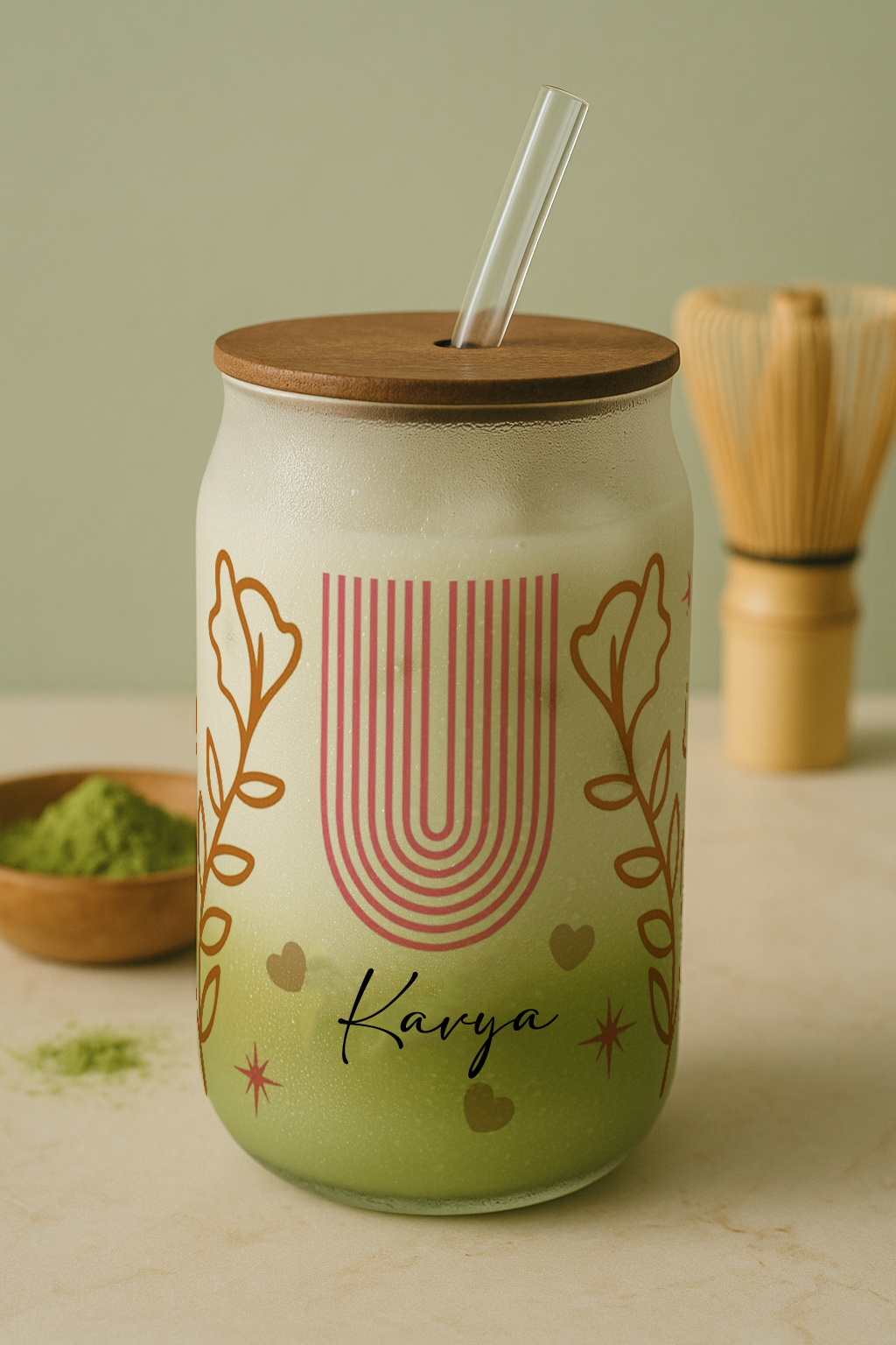 Personalized Boho Soul Frosted Glass Can Sipper 500ml – Coffee Tumbler with Straw & Lid 1219 Avenue India
