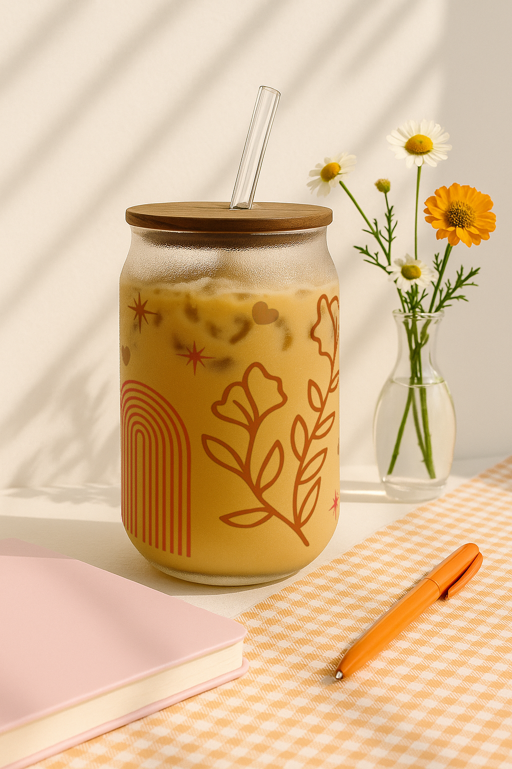 Personalized Boho Soul Frosted Glass Can Sipper 500ml – Coffee Tumbler with Straw & Lid 1219 Avenue India