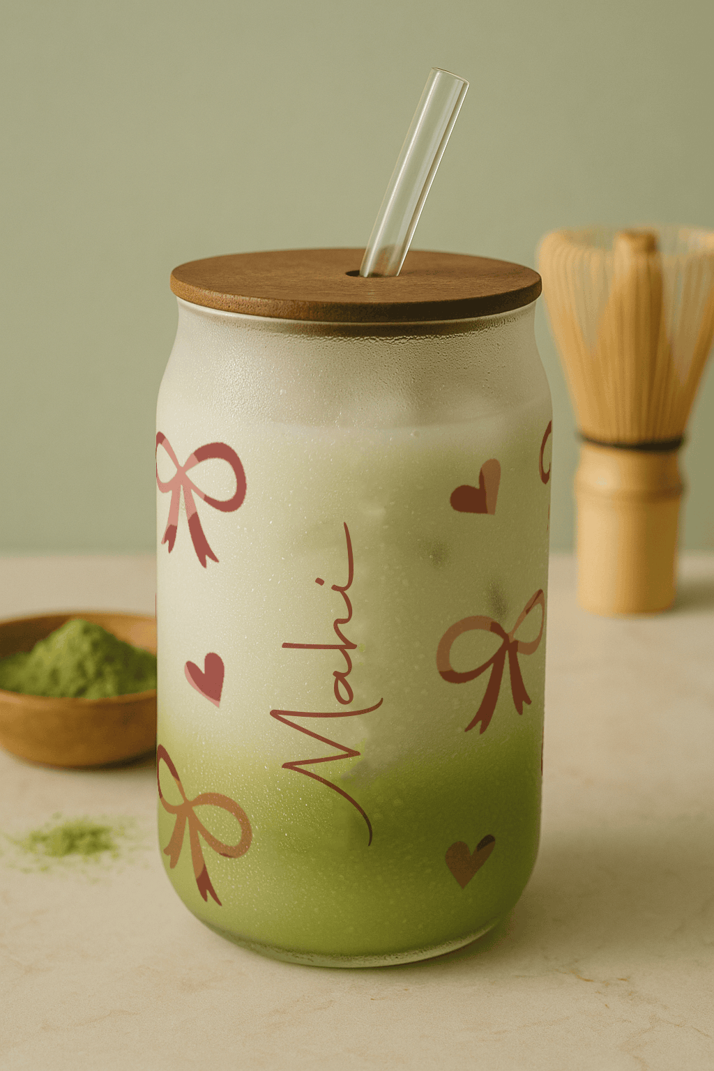 Personalized Bowtique Frosted Glass Can Sipper 500ml – Coffee Tumbler with Straw & Lid 1219 Avenue