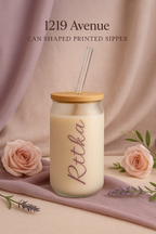 Personalized Clear Can Sipper 500ml|Name Customized| Coffee Glass Tumbler with straw and lid 22oz 1219 Avenue India