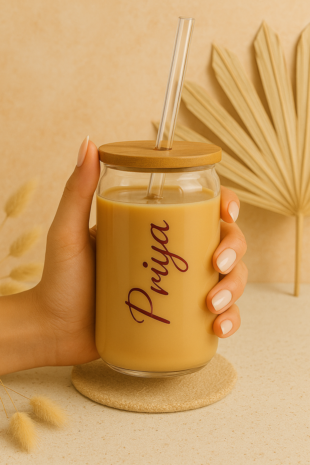 Personalized Clear Can Sipper 500ml|Name Customized| Coffee Glass Tumbler with straw and lid 22oz 1219 Avenue India