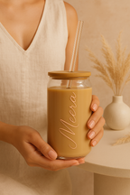 Personalized Clear Can Sipper 500ml|Name Customized| Coffee Glass Tumbler with straw and lid 22oz 1219 Avenue India