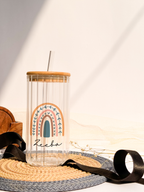 Personalized Clear Ripple Taille Sippers 500ml|Aesthetic Rainbow With Name | Coffee Fluted Glass Tumbler with straw and lid 18oz 1219 Avenue India