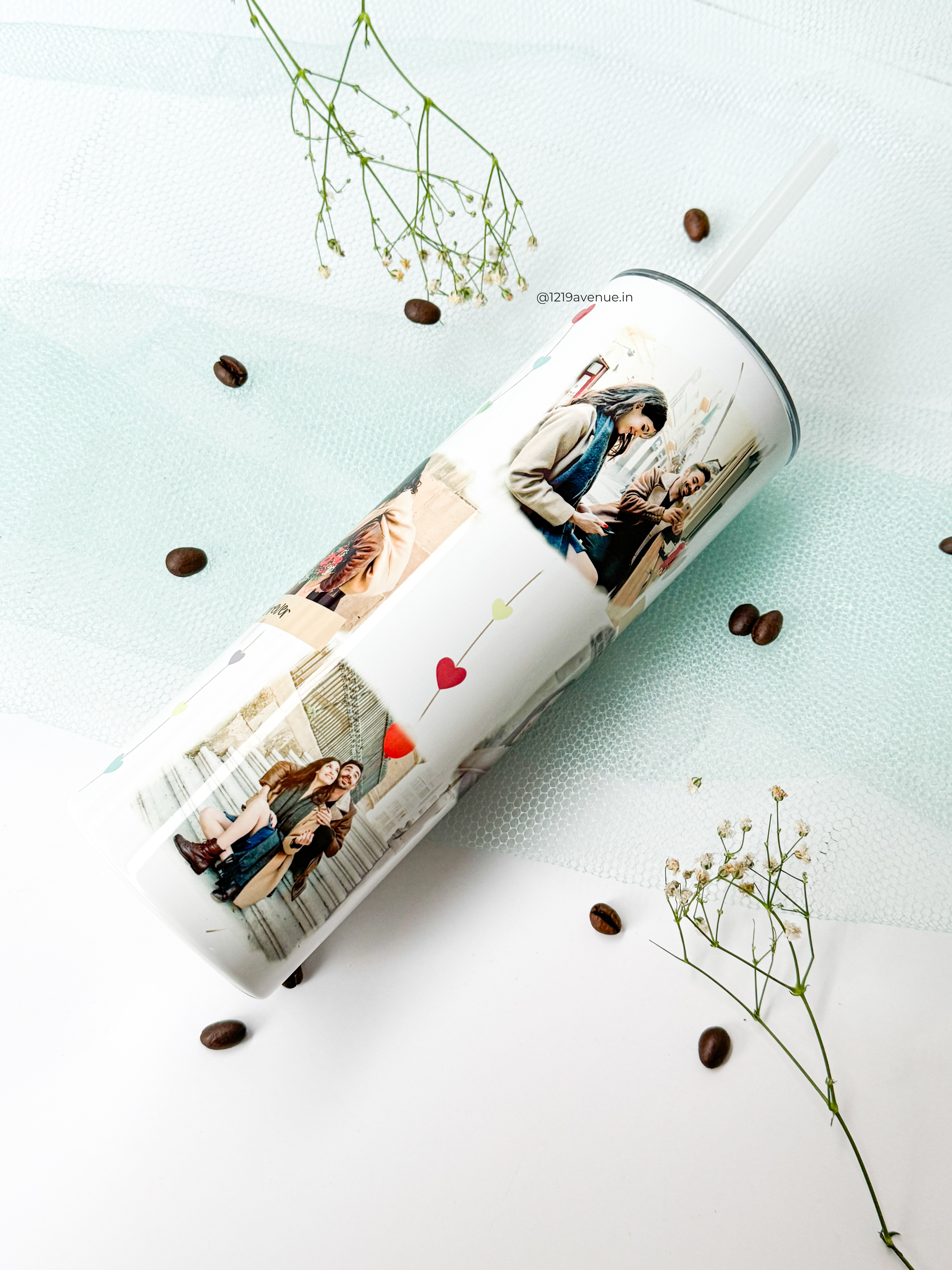 Personalized Colossal Tumbler 700ml with Straw | 6 Photo Collage Print | Double Walled Insulated Tumbler 7-8 hrs |Heart String 1219 Avenue