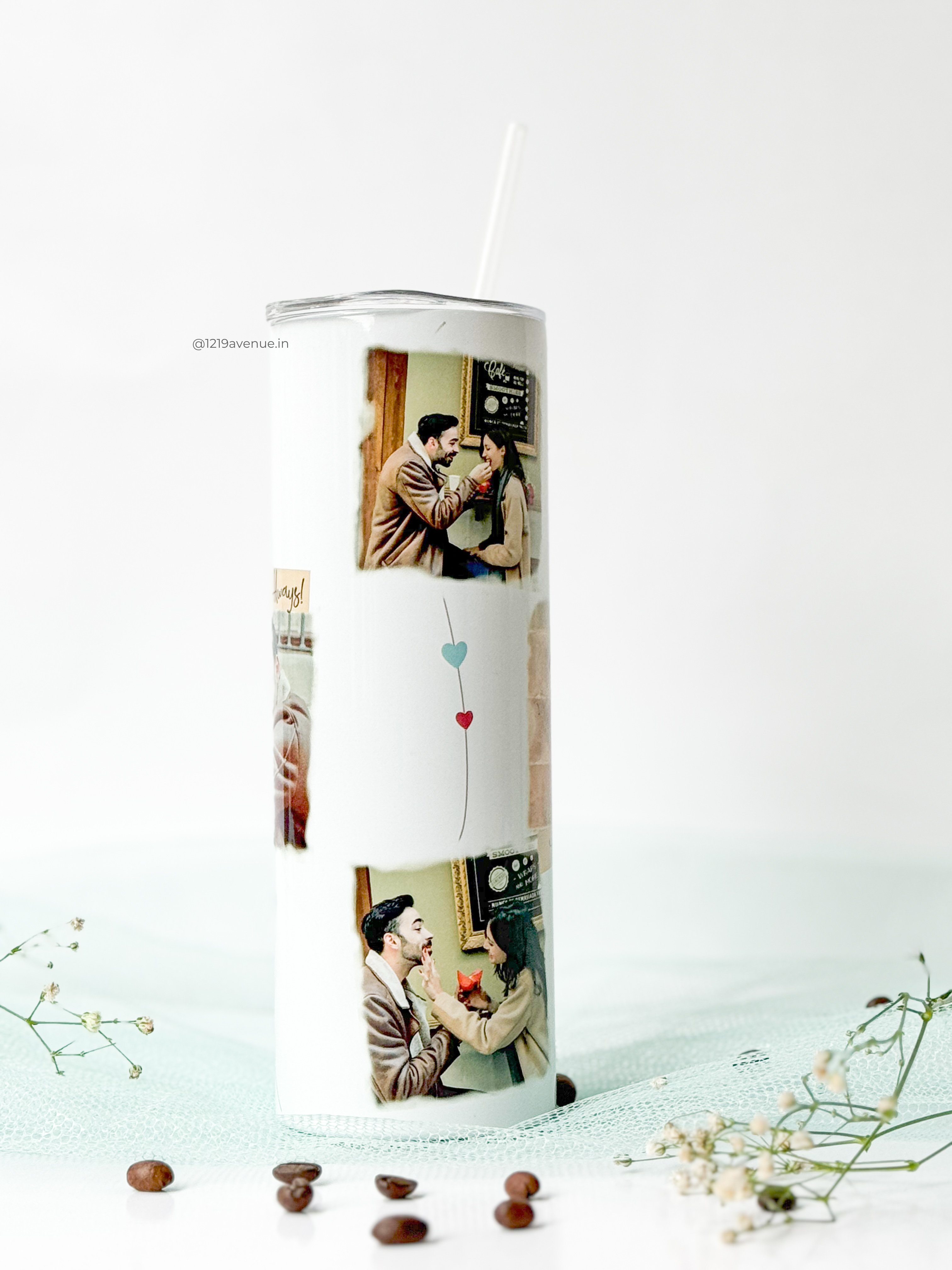 Personalized Colossal Tumbler 700ml with Straw | 6 Photo Collage Print | Double Walled Insulated Tumbler 7-8 hrs |Heart String 1219 Avenue India