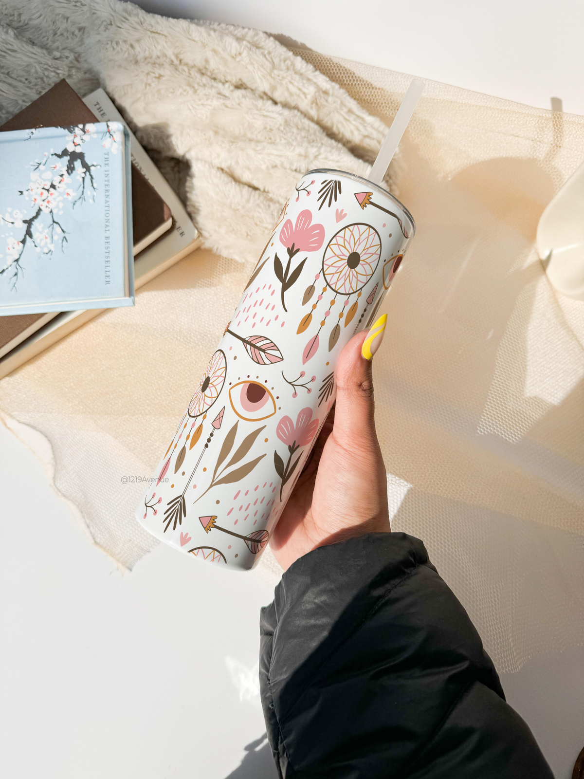 Personalized Colossal Tumbler 700ml with Straw | Boho Name Custom Print| Double Walled Insulated Tumbler 7-8 hrs 1219 Avenue India