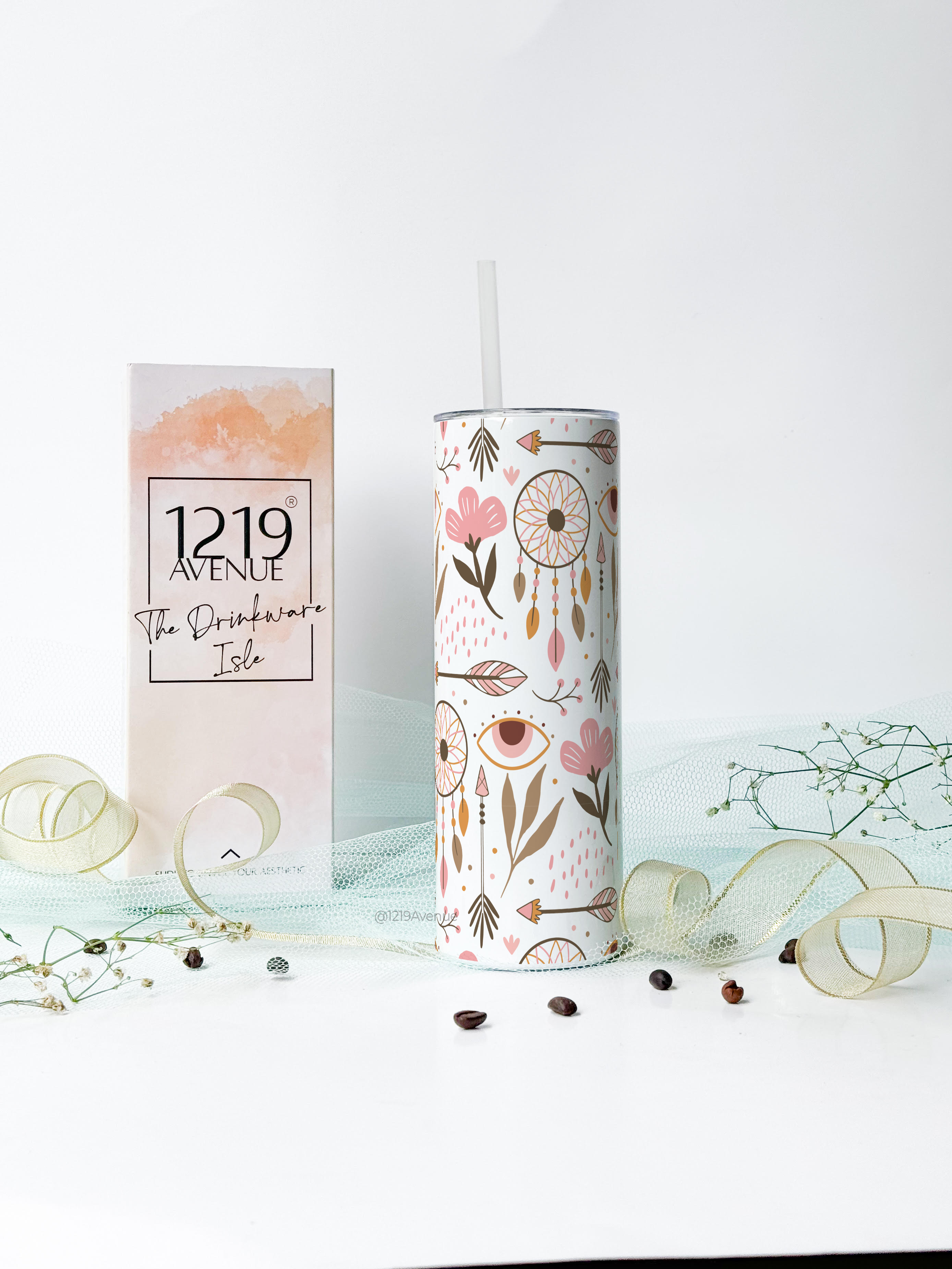 Personalized Colossal Tumbler 700ml with Straw | Boho Name Custom Print| Double Walled Insulated Tumbler 7-8 hrs 1219 Avenue India