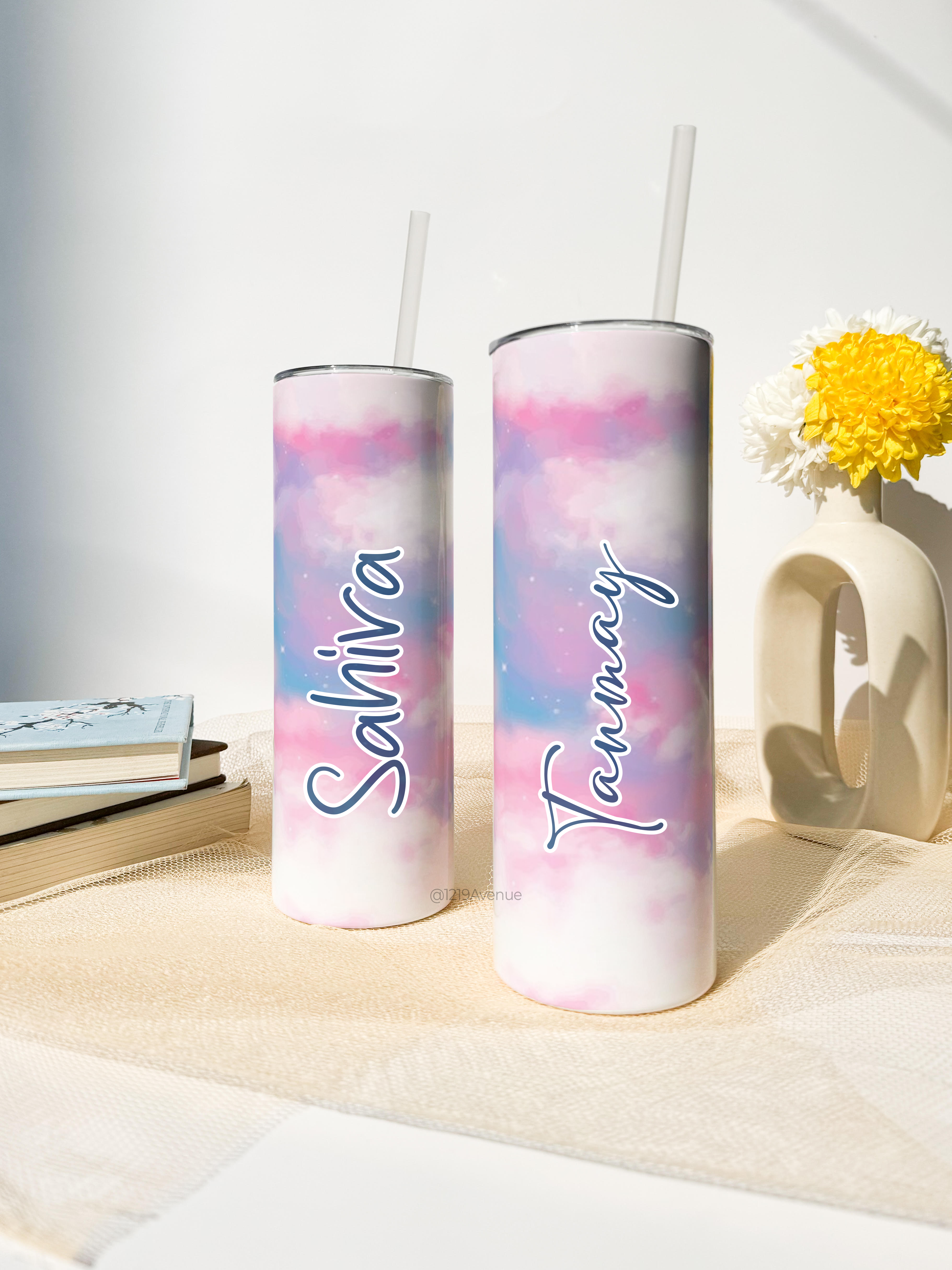 Personalized Colossal Tumbler 700ml with Straw | Cotton Candy Name Custom Print| Double Walled Insulated Tumbler 7-8 hrs 1219 Avenue India