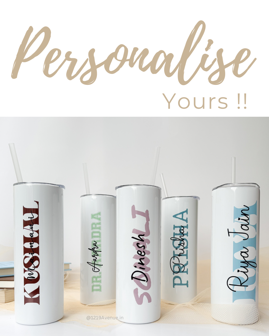 Personalized Colossal Tumbler 700ml with Straw | Signature Sip Print| Double Walled Insulated Tumbler 7-8 hrs 1219 Avenue India