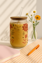 Personalized Floral Valley Frosted Glass Can Sipper 500ml – Coffee Tumbler with Straw & Lid 1219 Avenue India