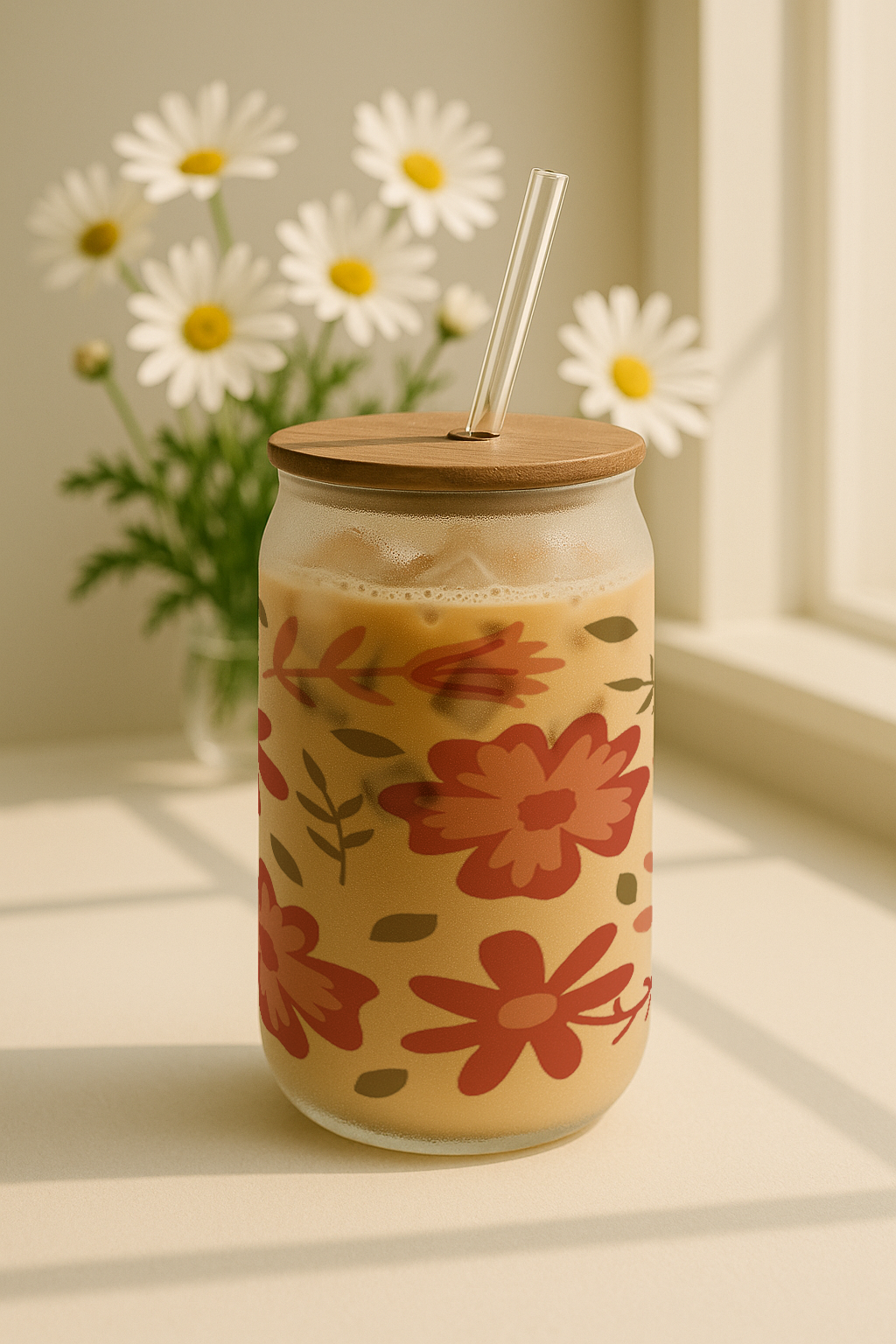 Personalized Frosted Can Sipper 500ml|Blossom Meadow Name | Coffee Glass Tumbler with straw and lid 22oz 1219 Avenue India