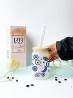 Personalized Frosted Can Sipper 500ml|Evil Eye Name | Coffee Glass Tumbler with straw and lid 22oz 1219 Avenue India