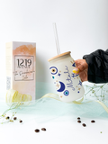 Personalized Frosted Can Sipper 500ml|Evil Eye Name | Coffee Glass Tumbler with straw and lid 22oz 1219 Avenue India