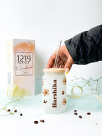 Personalized Frosted Can Sipper 500ml| Flutter Flora Name| Coffee Glass Tumbler with straw and lid 22oz 1219 Avenue India