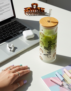 Personalized Frosted Grande Sipper 650 ml |Boho Love Archs Print | Coffee Glass Tumbler with straw and lid 1219 Avenue