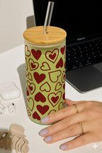 Personalized Frosted Grande Sipper 650 ml |Cupid Sprinkle Print | Coffee Glass Tumbler with straw and lid 1219 Avenue India