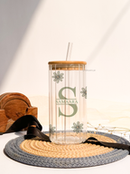 Personalized Frosted Ripple Taille Sippers 500ml|Aesthetic Flower With Name And Initial | Coffee Fluted Glass Tumbler with straw and lid 18oz 1219 Avenue India